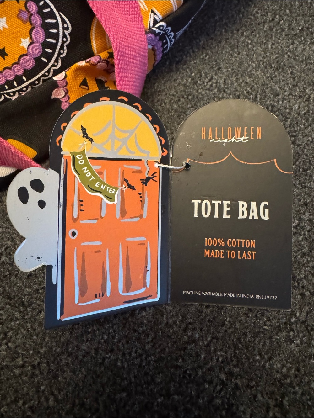 NWT- Halloween Tote Bag, Pumpkin Skeleton Candy Cotton Shoulder Bag, Spooky Cute - Picture 8 of 8